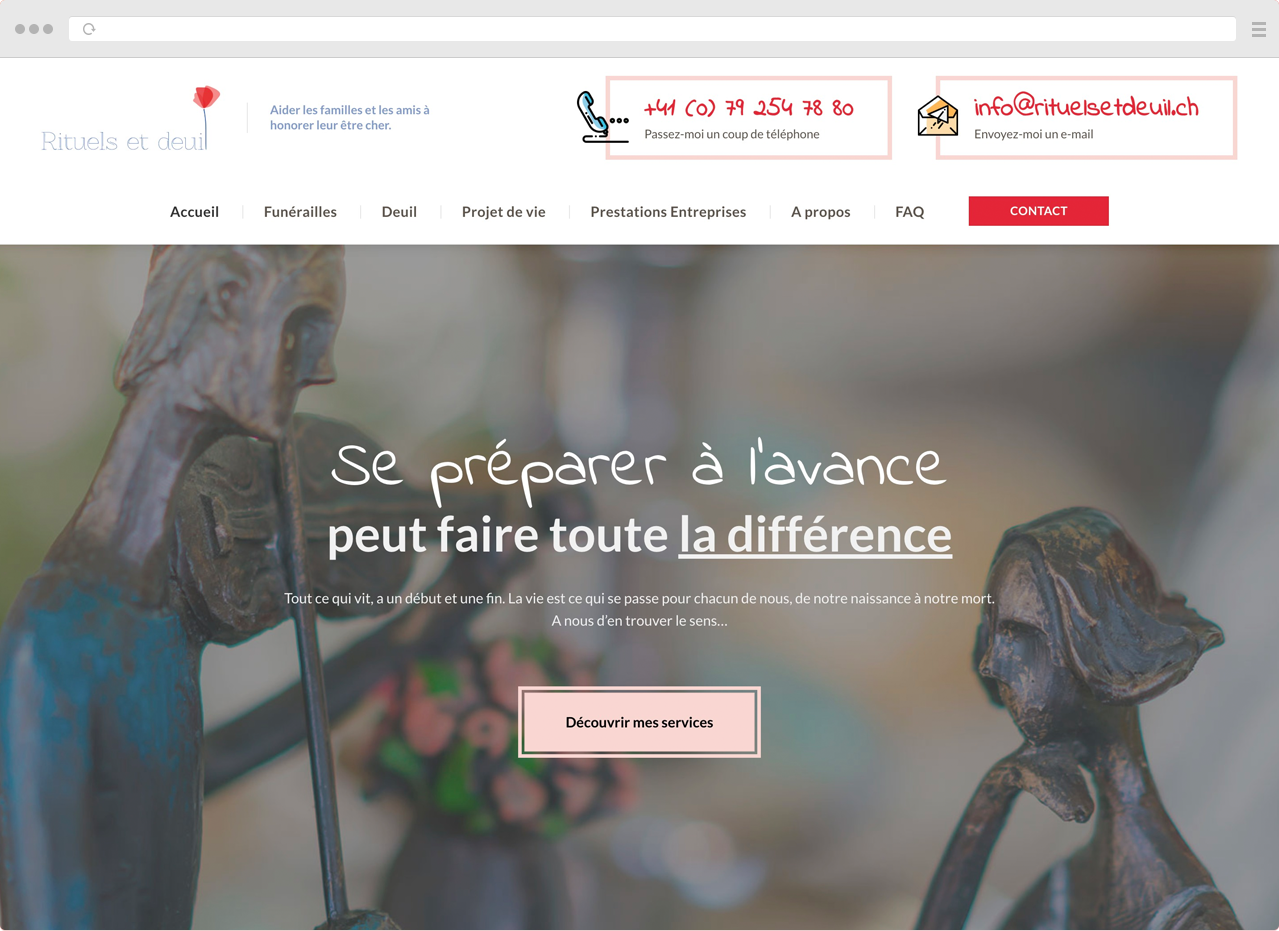 Design UX, Maquette Web pour le site internet de Rituels et Deuil par DigitalEra